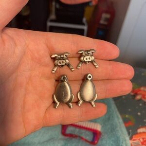 VINTAGE JJ Jonette Pewter Pig Earrings